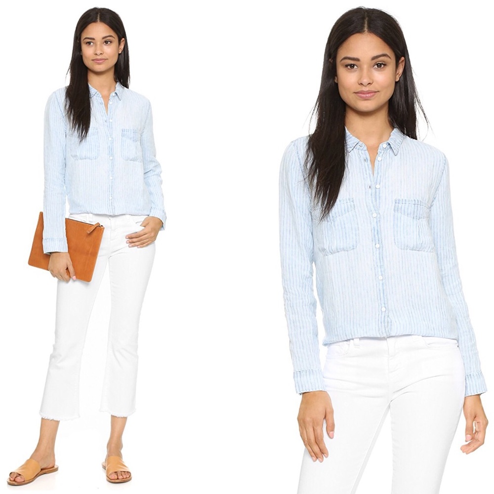 AYR - Striped Linen Canyon Button Down, M
